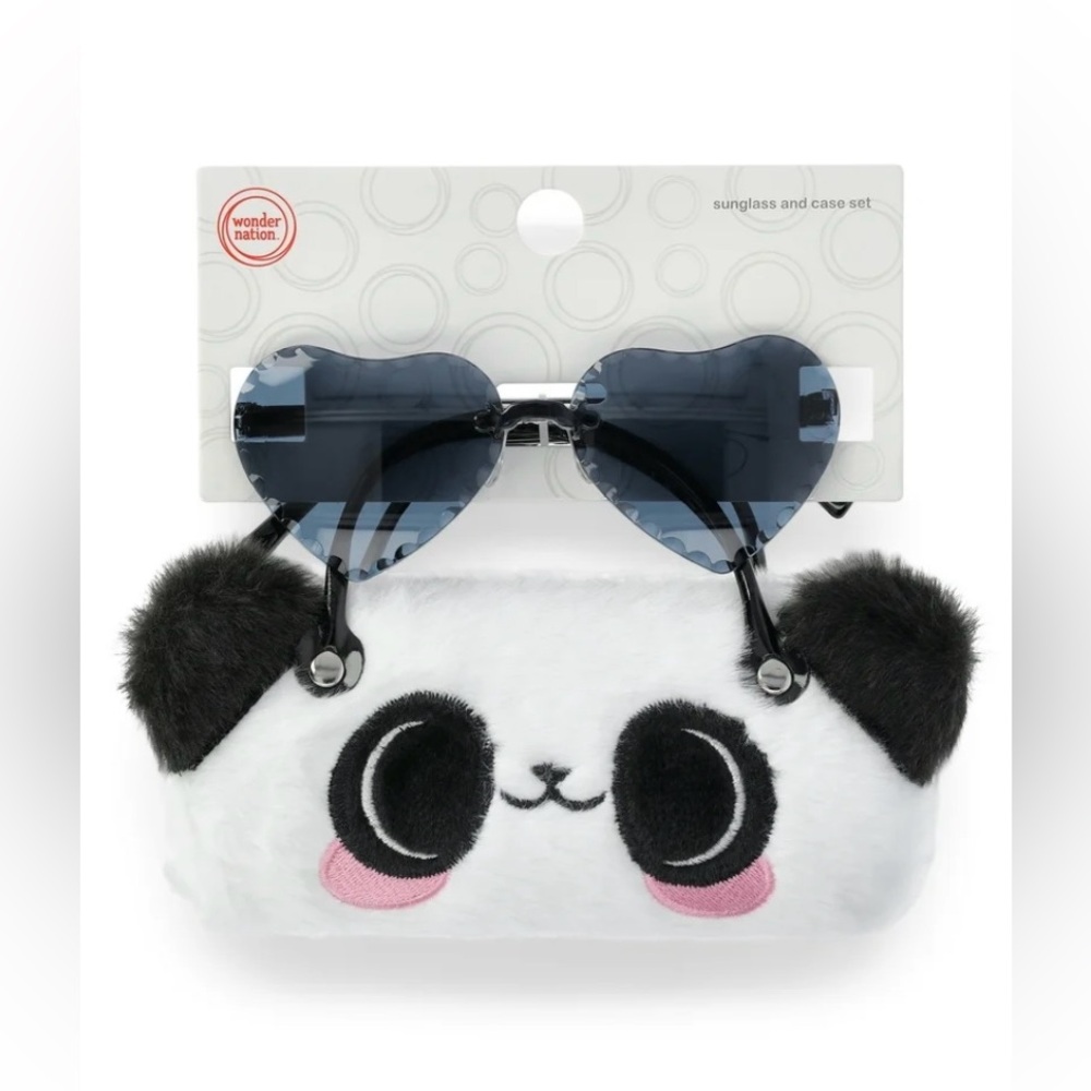 🔴3/$12‎ Wonder Nation Black Heart Sunglasses with Panda Case!